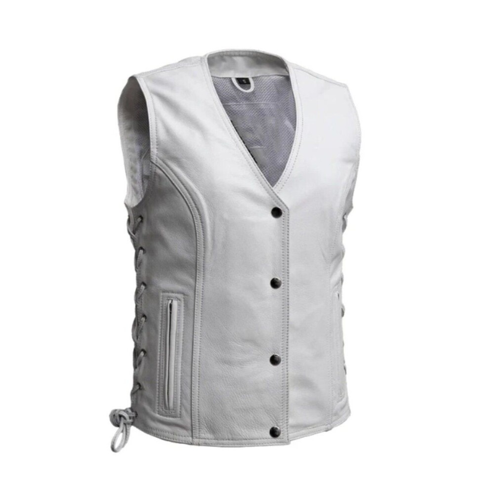 Fierce Fuel Women's Motorcycle Leather Vest - White